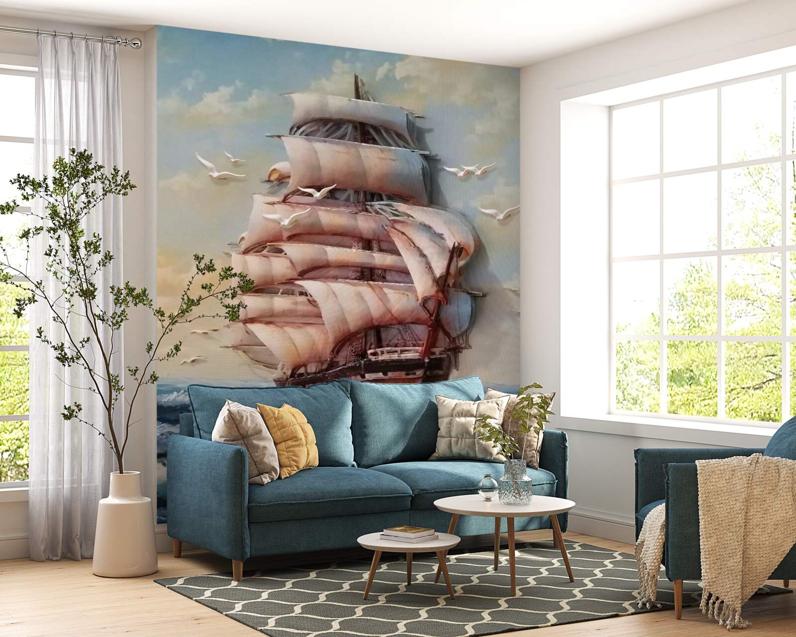 Фотошпалери елегантний корабель з вітрилами в шторм