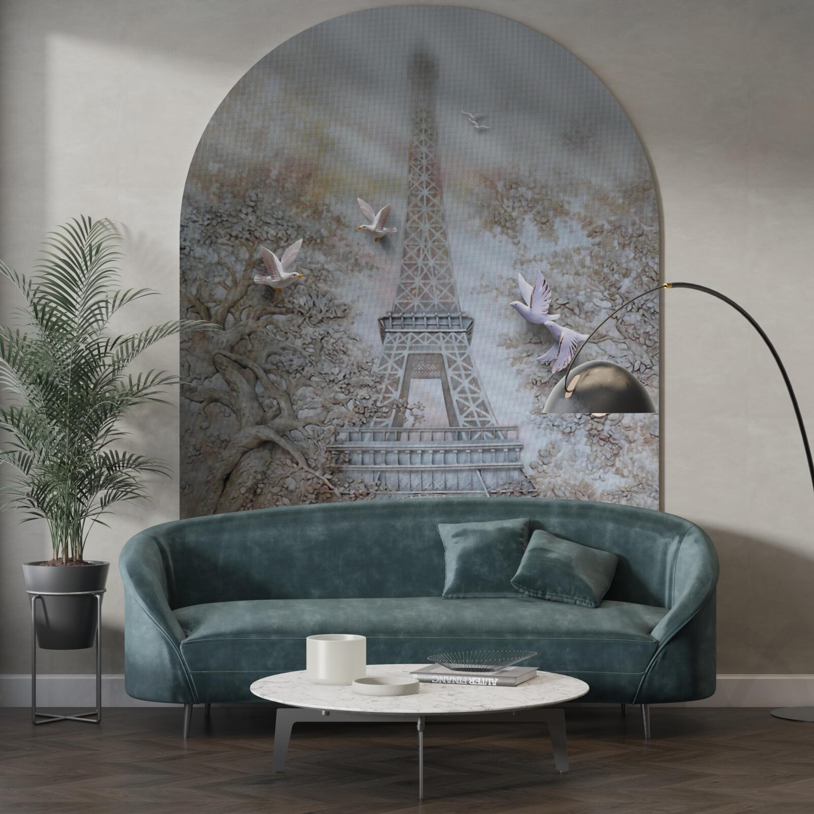 Фотошпалери ранковий туман оточує Ейфелеву вежу