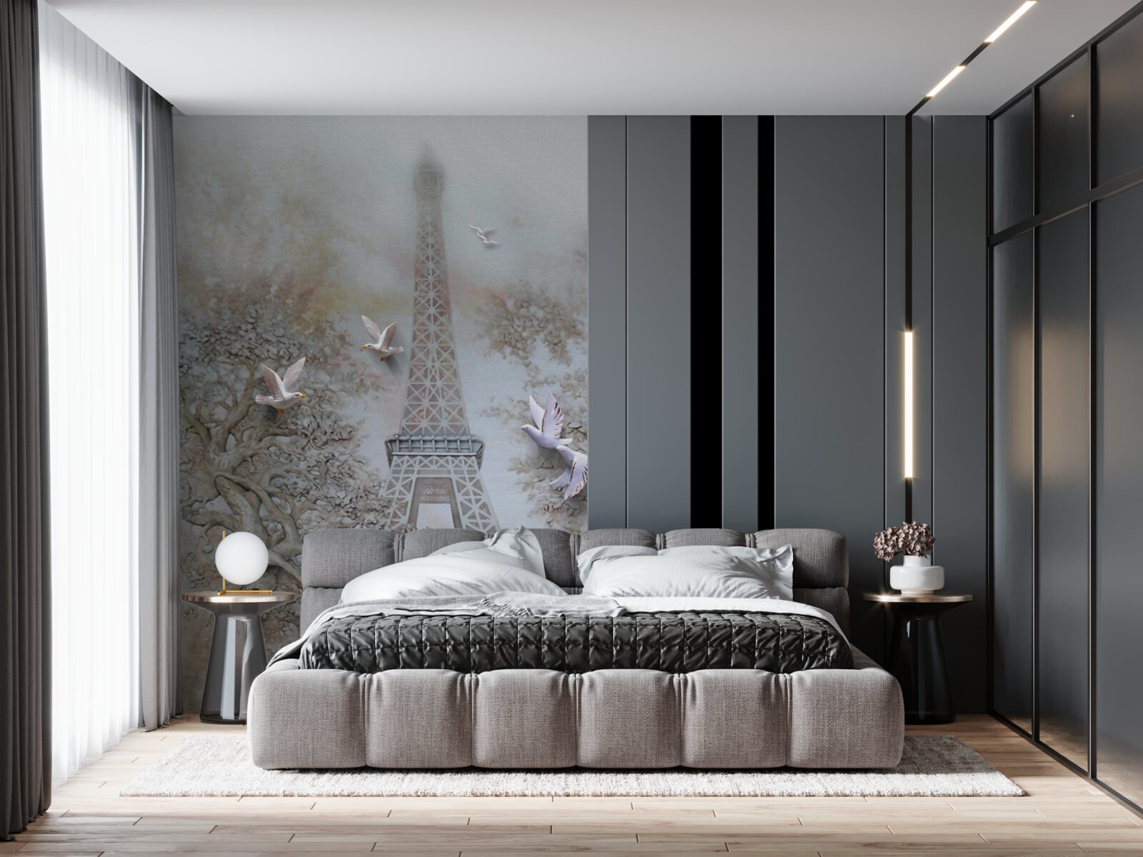 Фотошпалери ранковий туман оточує Ейфелеву вежу