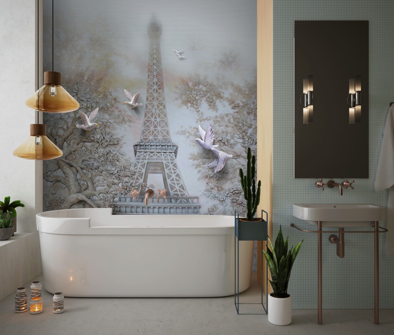 Фотошпалери ранковий туман оточує Ейфелеву вежу