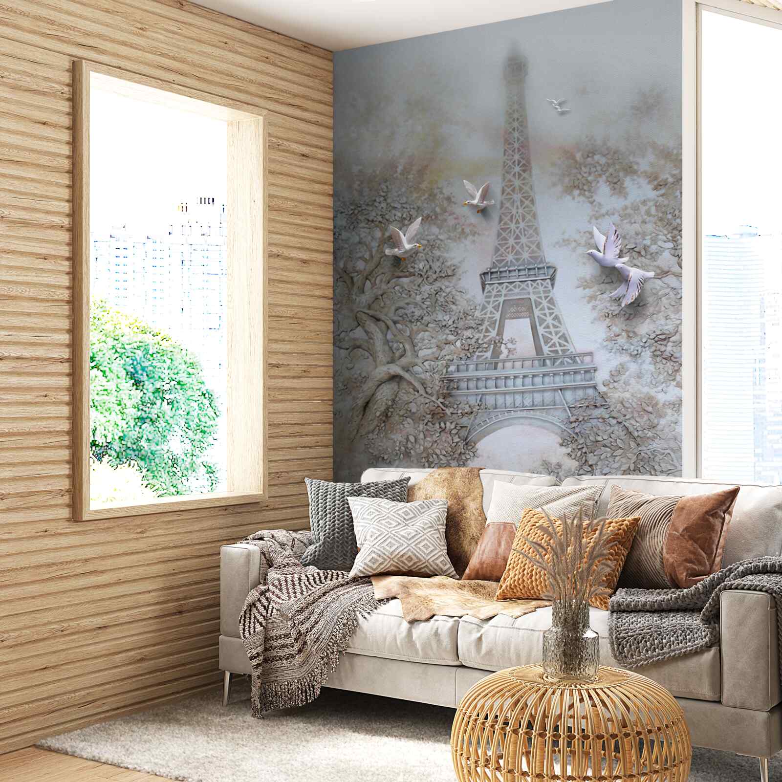 Фотошпалери ранковий туман оточує Ейфелеву вежу