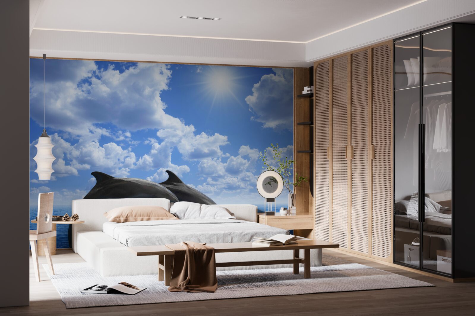 Фотошпалери дельфіни стрибають над поверхнею води