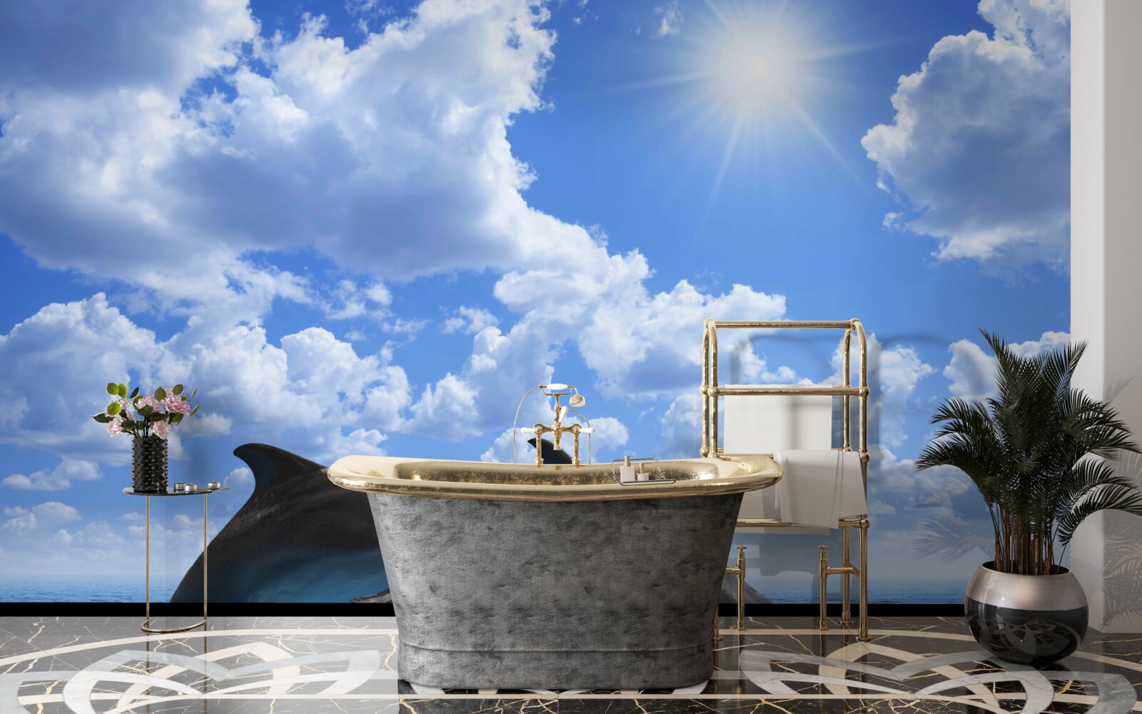 Фотошпалери дельфіни стрибають над поверхнею води