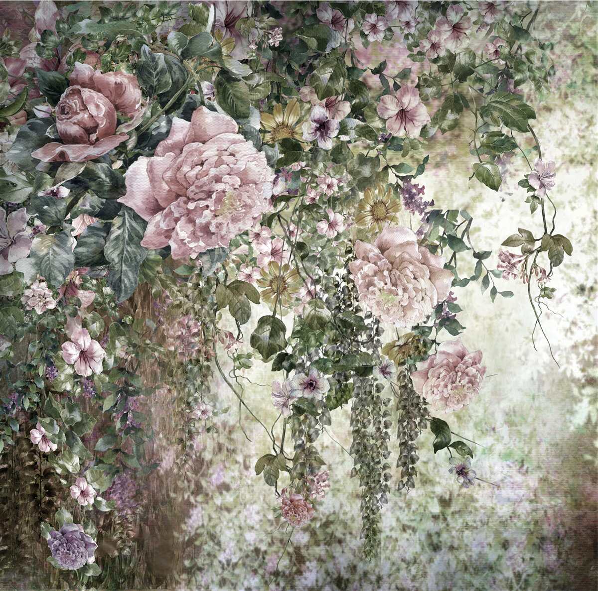 Фотошпалери зелень в оточенні різноманітних весняних квітів