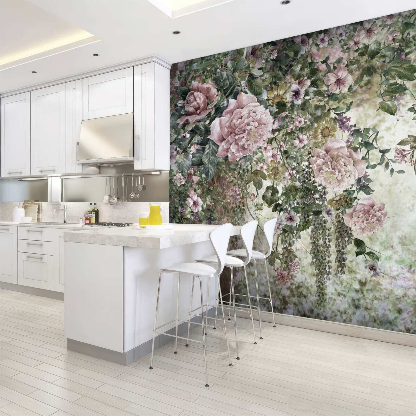 Фотошпалери зелень в оточенні різноманітних весняних квітів