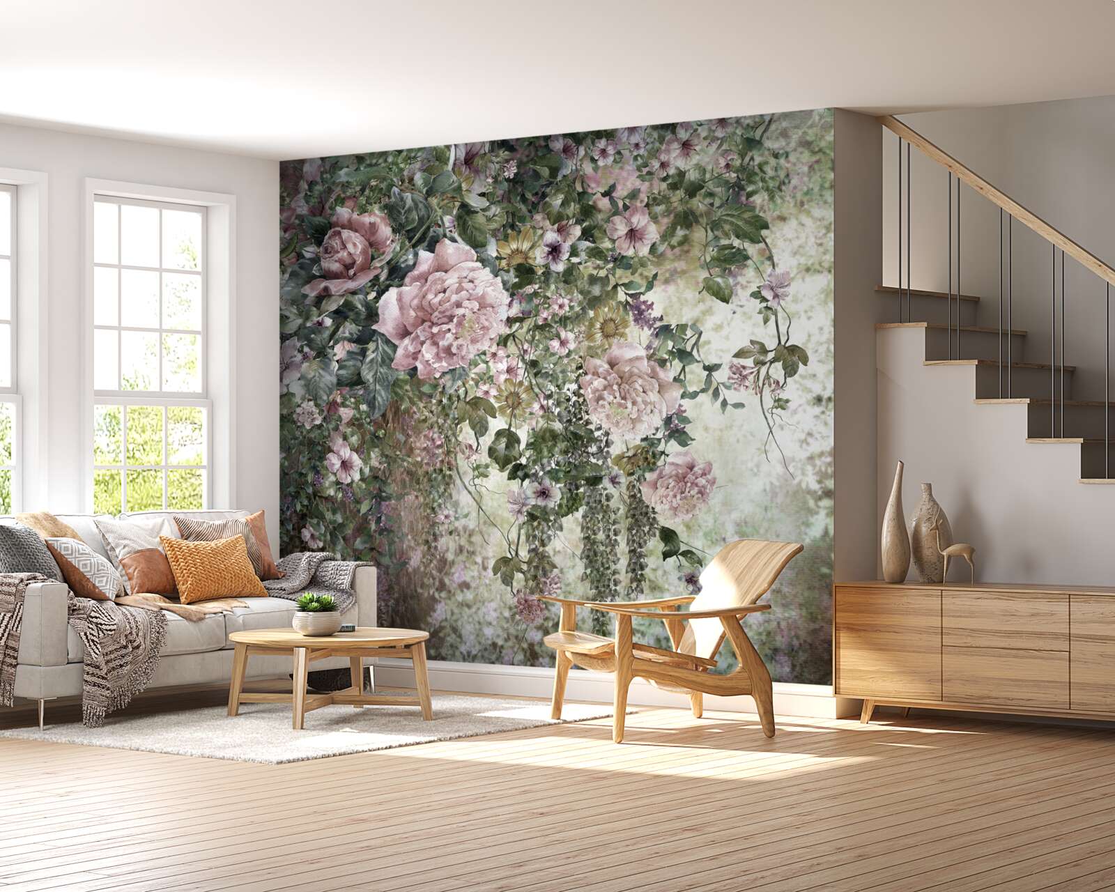 Фотошпалери зелень в оточенні різноманітних весняних квітів