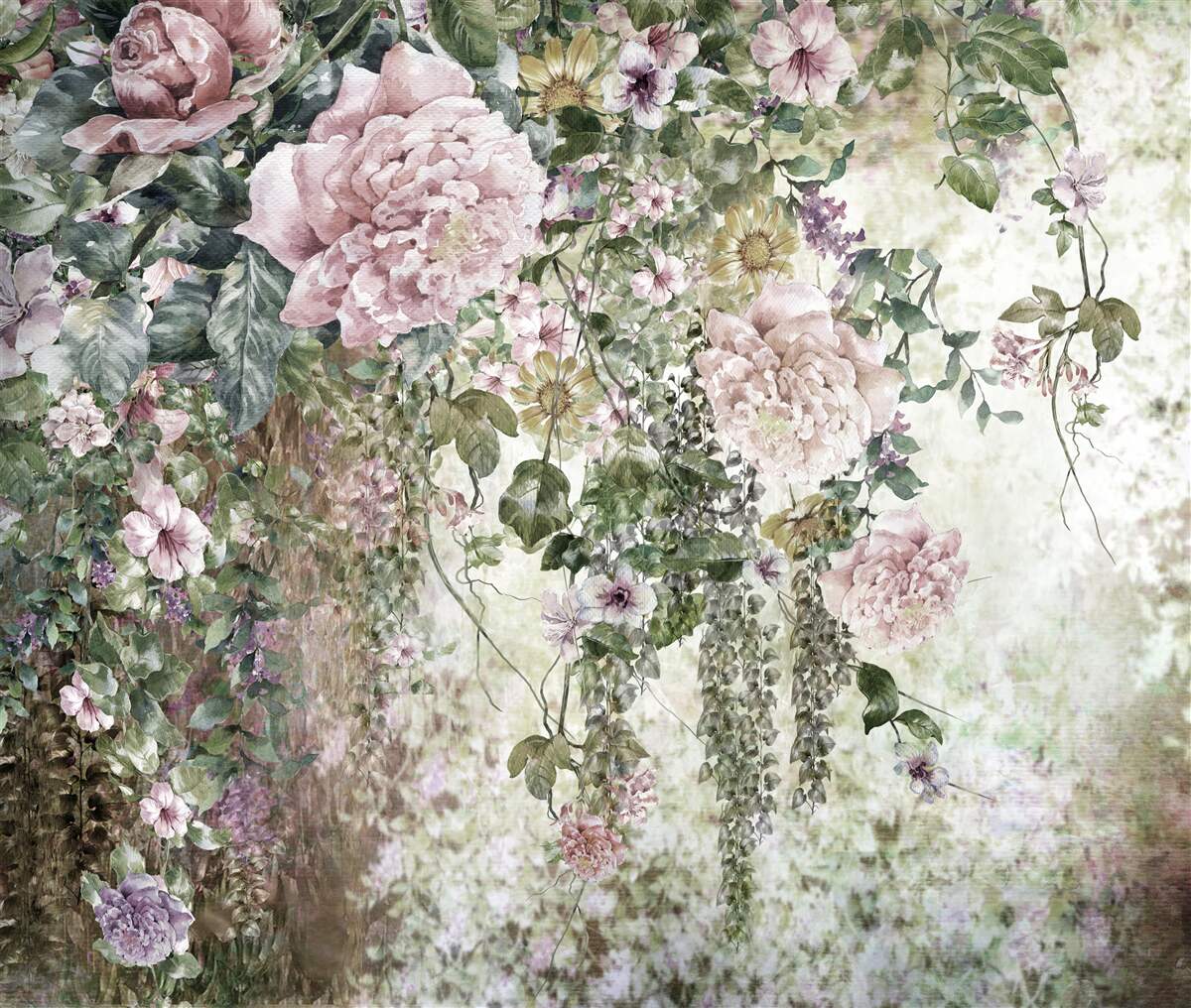 Фотошпалери гілки ніжних квітів, що падають донизу