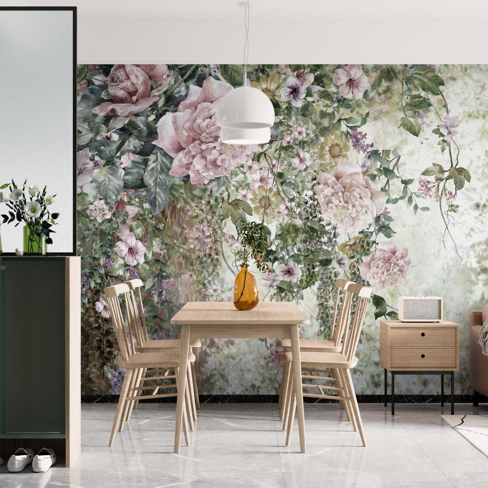 Фотошпалери гілки ніжних квітів, що падають донизу