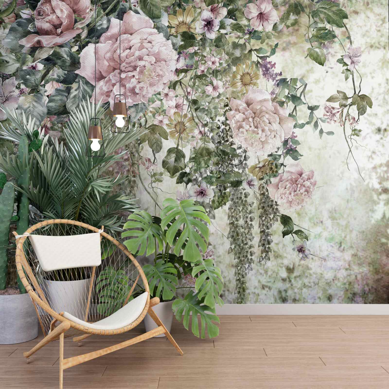 Фотошпалери гілки ніжних квітів, що падають донизу