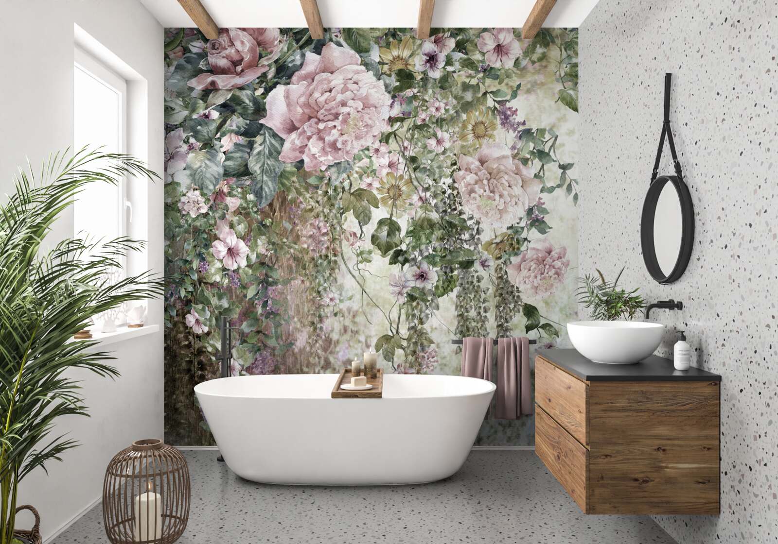 Фотошпалери гілки ніжних квітів, що падають донизу