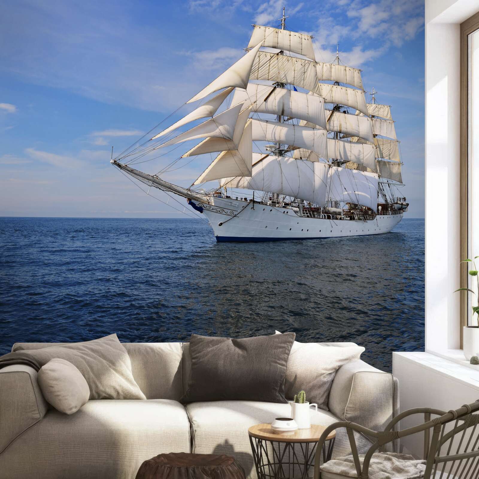 Фотошпалери корабель з вітрилами на спокійному морі