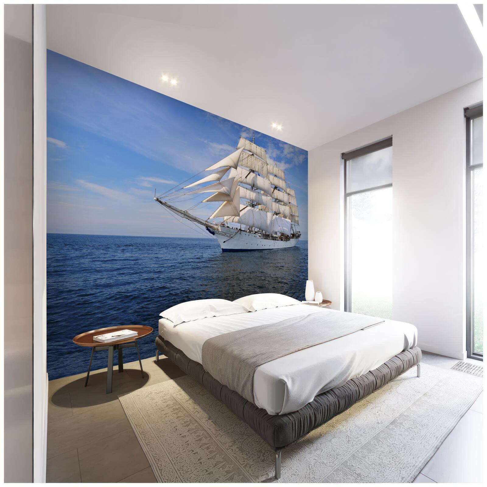 Фотошпалери корабель з вітрилами на спокійному морі