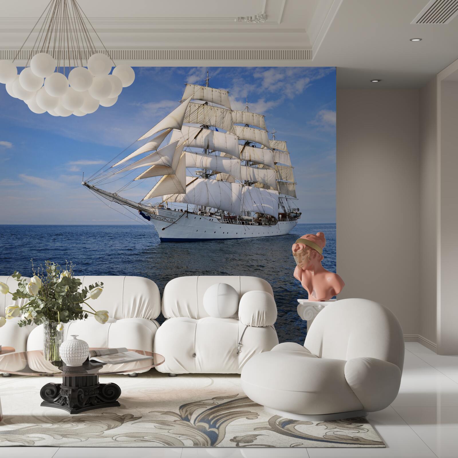 Фотошпалери корабель з вітрилами на спокійному морі