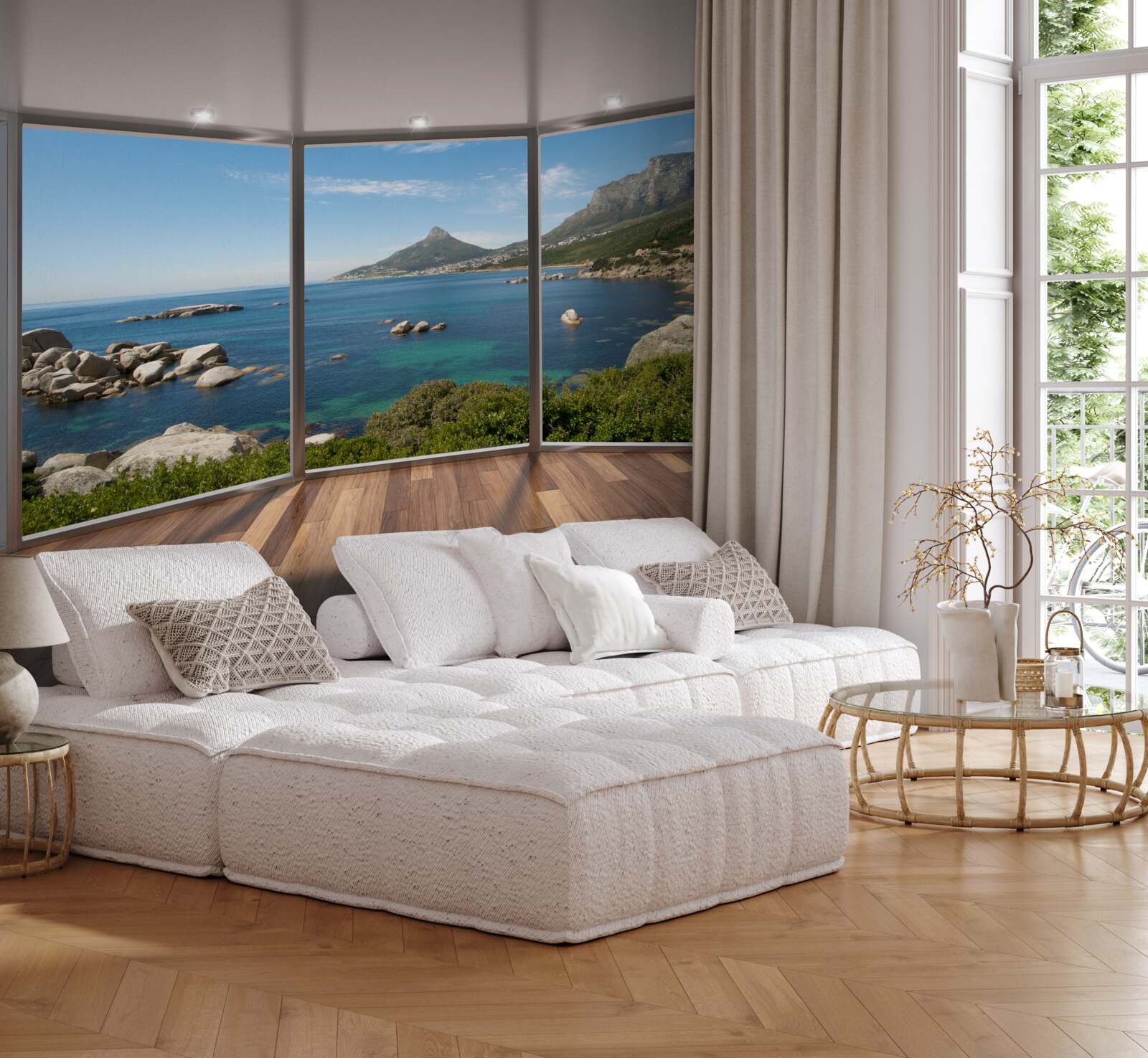 Фотошпалери величезні вікна від підлоги до стелі з мальовничими краєвидами