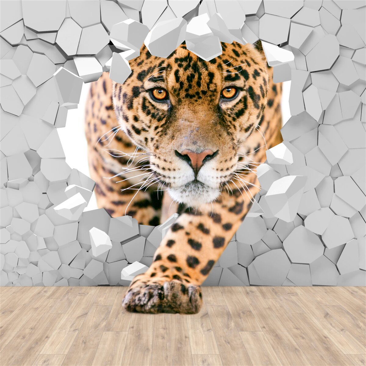 Фотошпалери леопард проникає в стіну