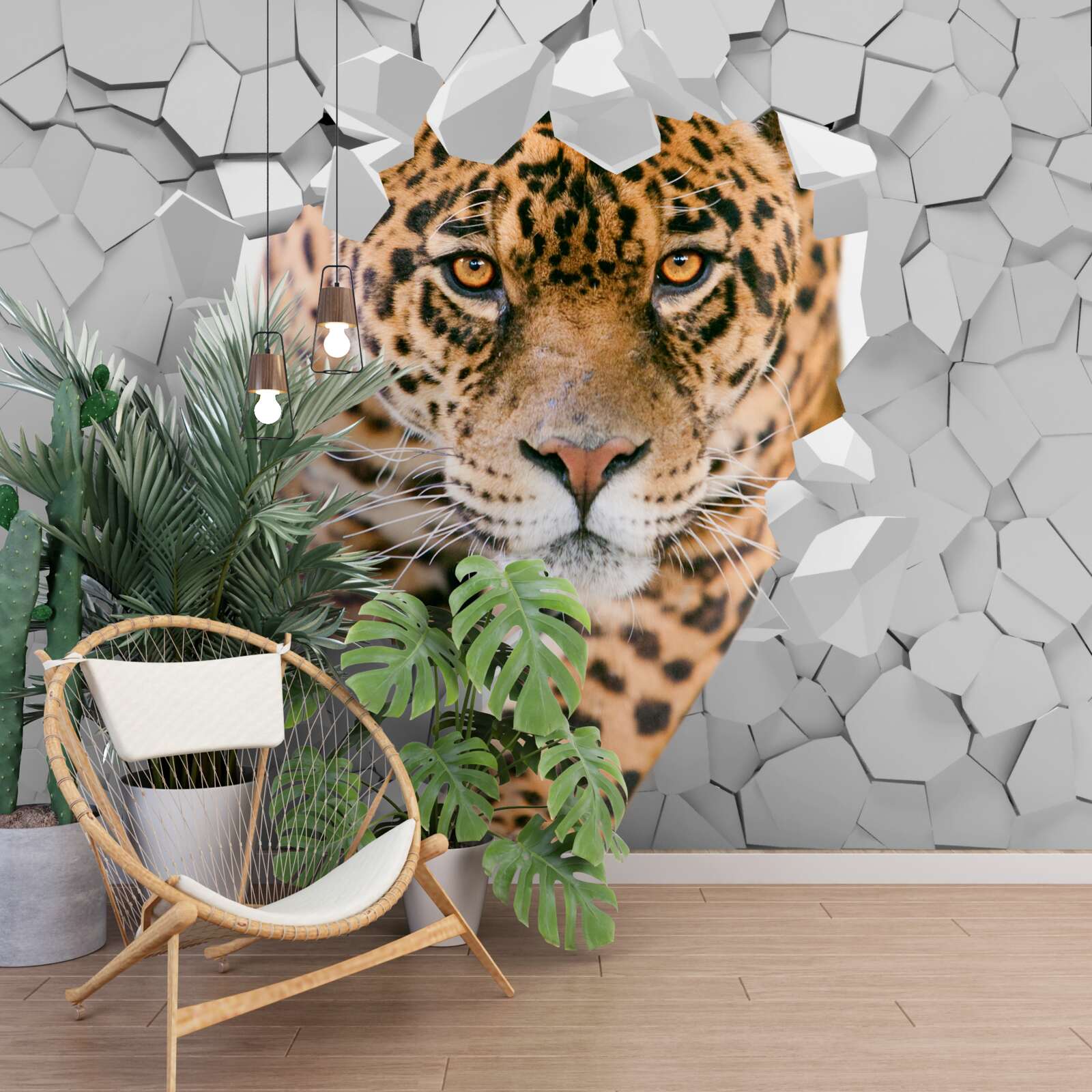 Фотошпалери леопард проникає в стіну