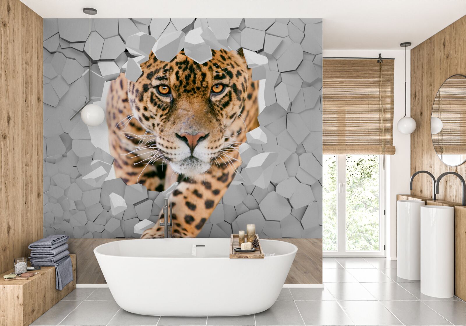 Фотошпалери леопард проникає в стіну