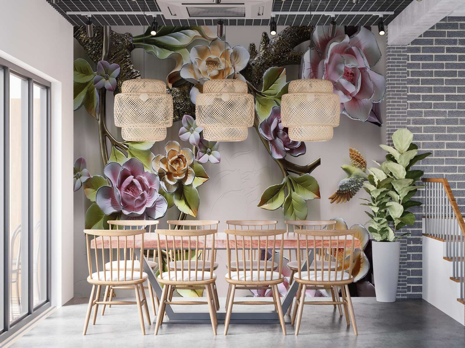 Фотошпалери кольорові троянди на гілках красиві