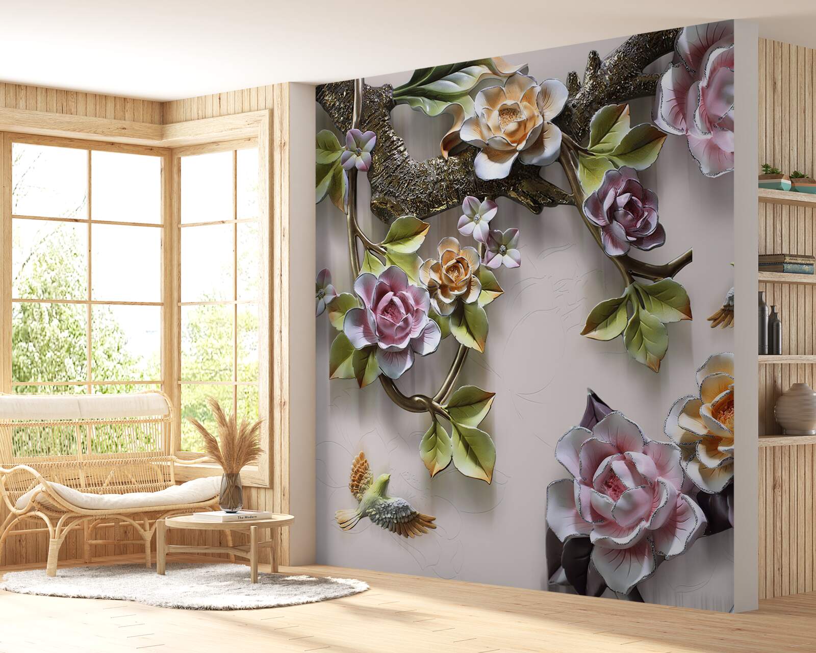 Фотошпалери кольорові троянди на гілках красиві