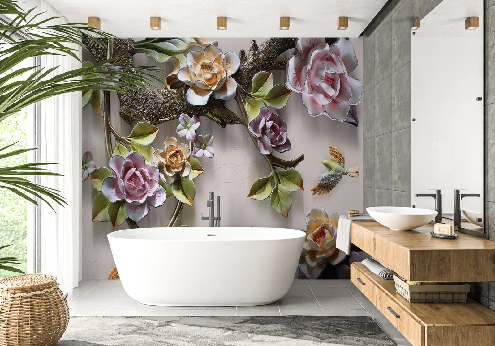 Фотошпалери кольорові троянди на гілках красиві