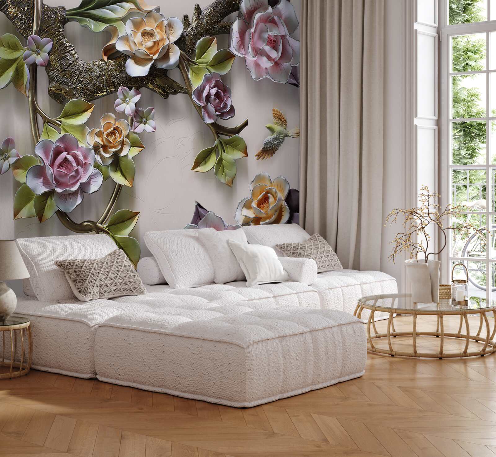 Фотошпалери кольорові троянди на гілках красиві