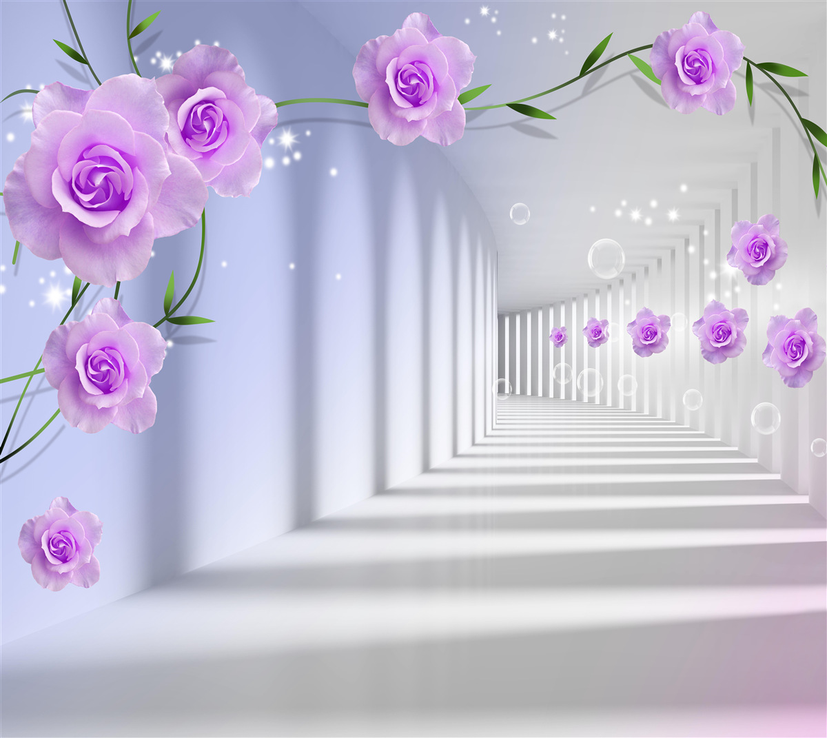 Фотошпалери фіолетова чайна троянда на гілках