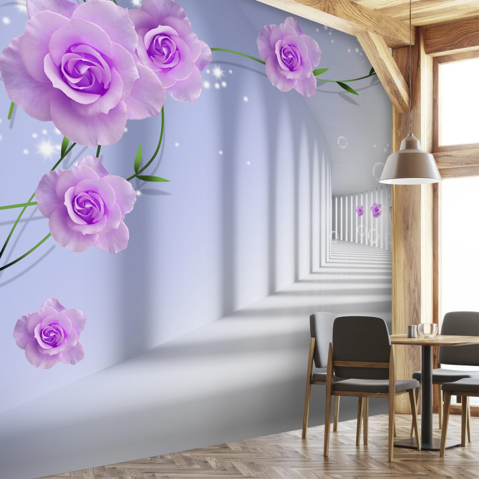 Фотошпалери фіолетова чайна троянда на гілках