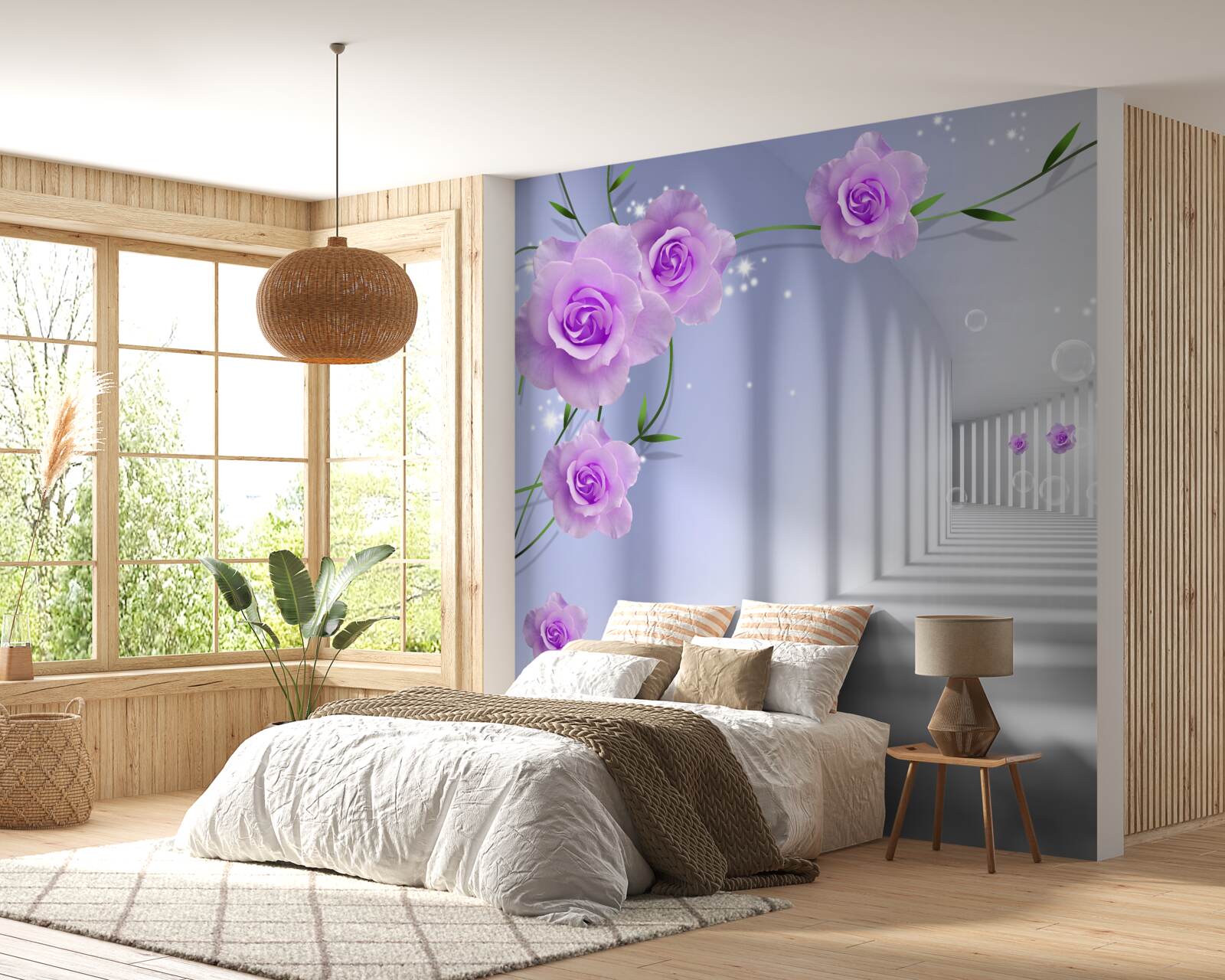 Фотошпалери фіолетова чайна троянда на гілках