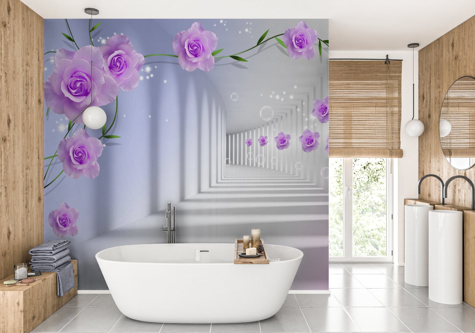 Фотошпалери фіолетова чайна троянда на гілках