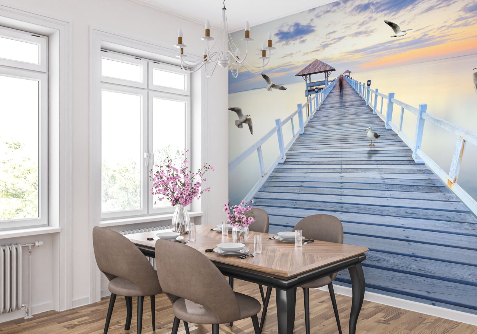 Фотошпалери дерев'яний міст, що веде до океану