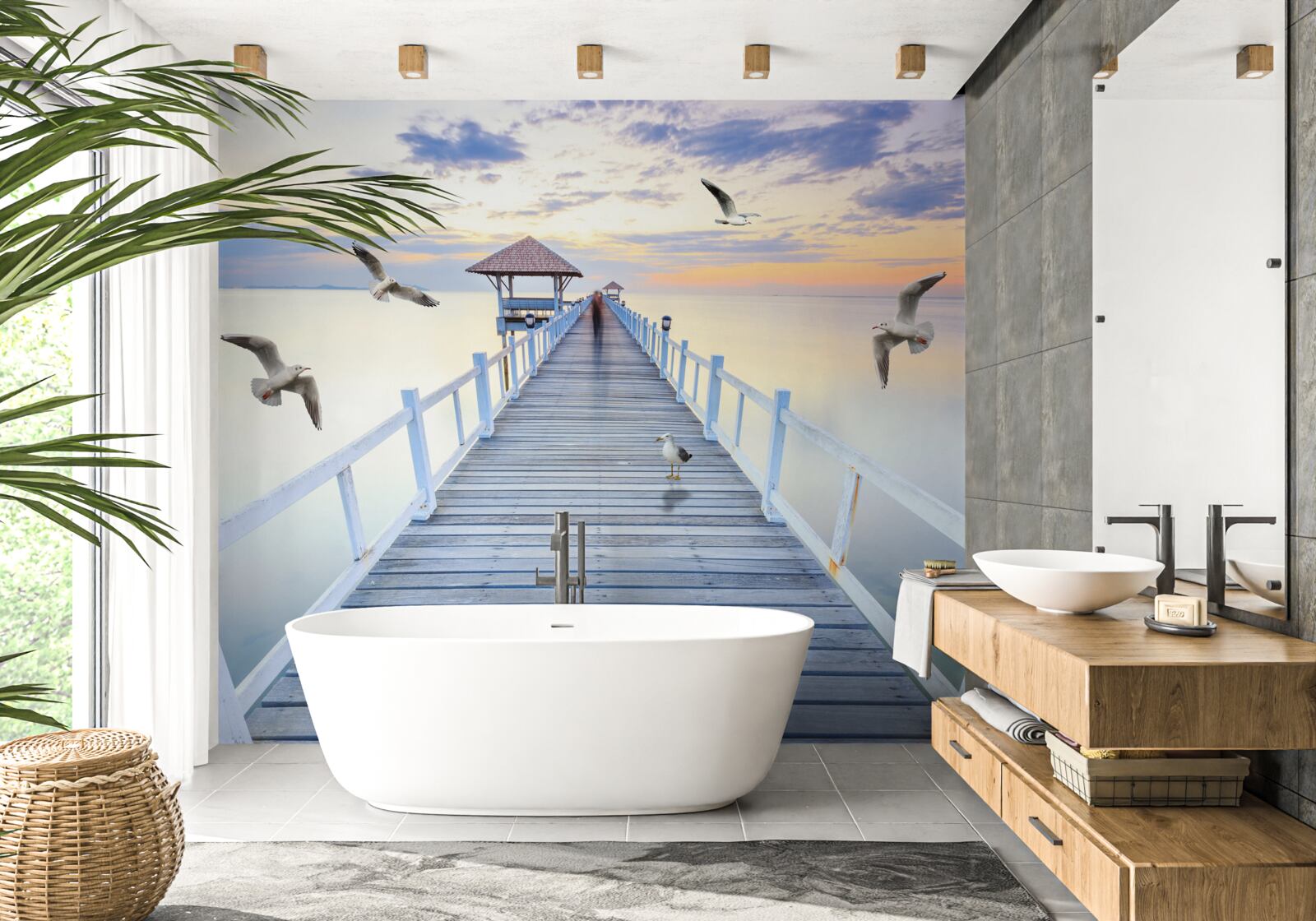 Фотошпалери дерев'яний міст, що веде до океану