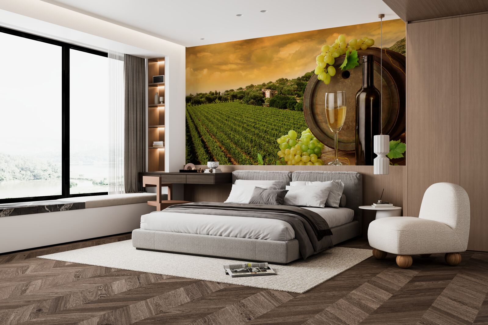 Фотошпалери захід сонця над виноградниками