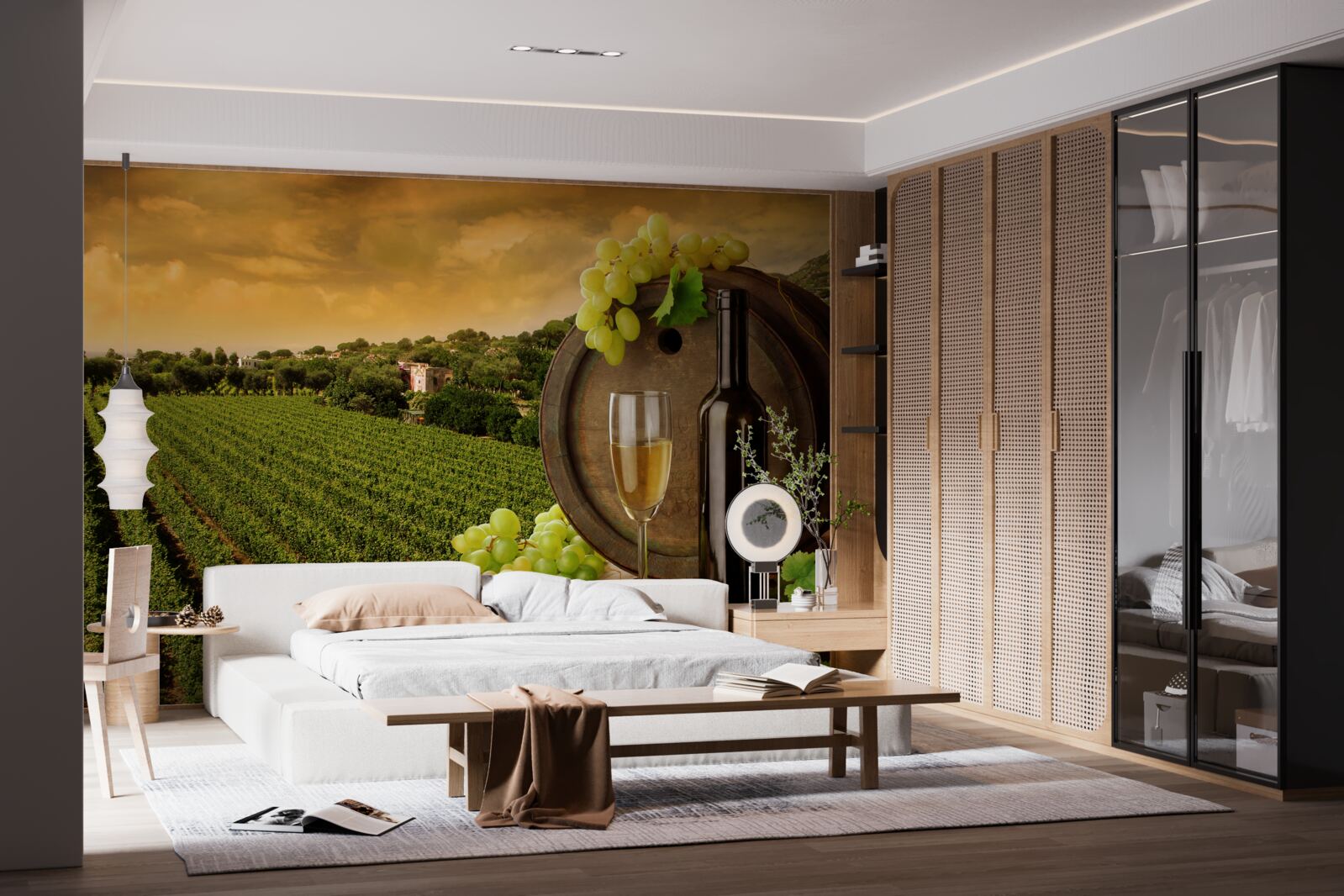 Фотошпалери захід сонця над виноградниками