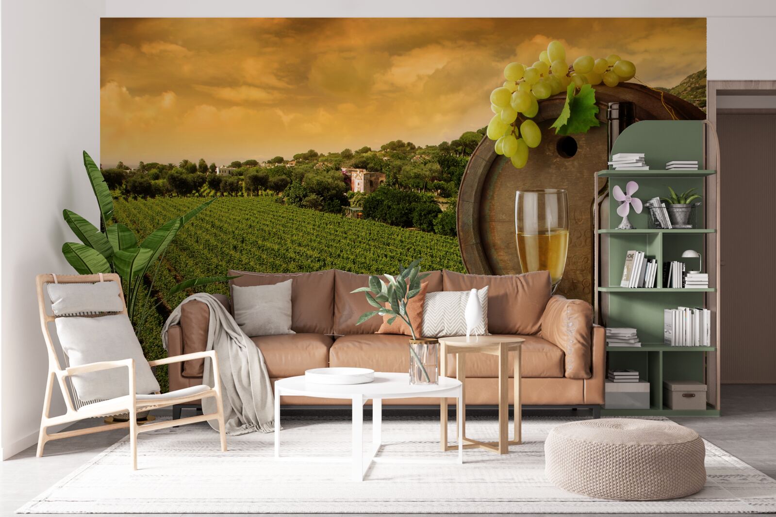 Фотошпалери захід сонця над виноградниками