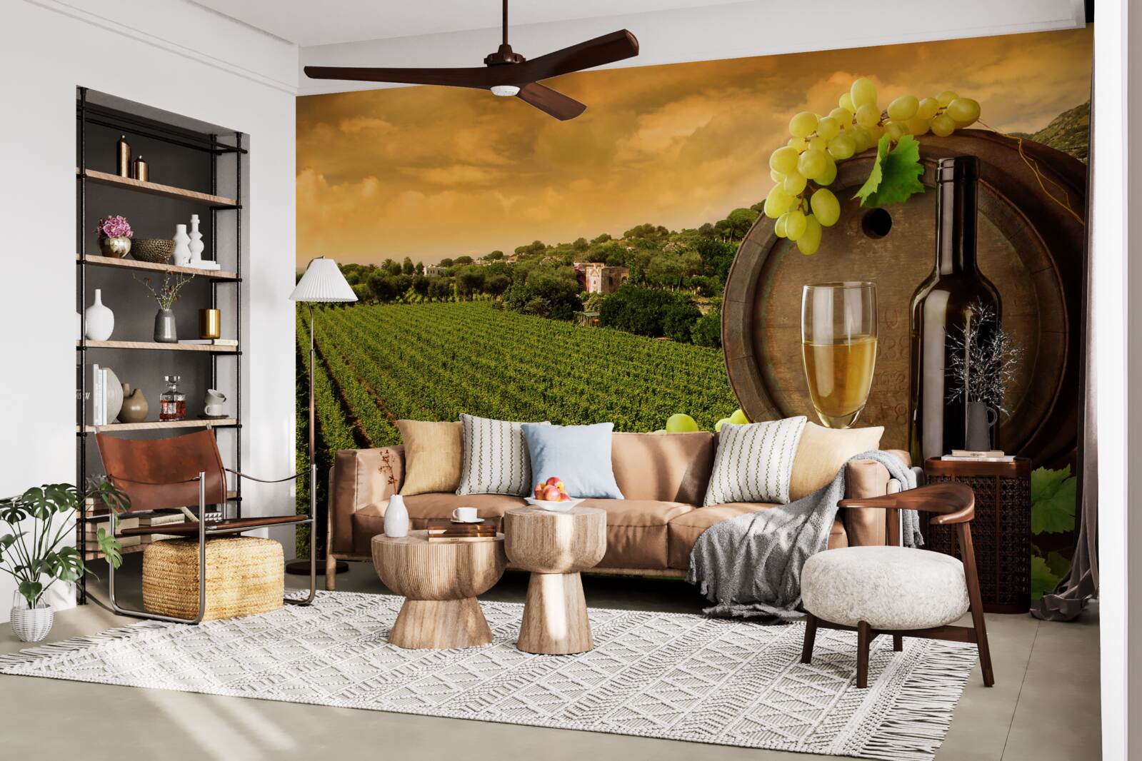 Фотошпалери захід сонця над виноградниками