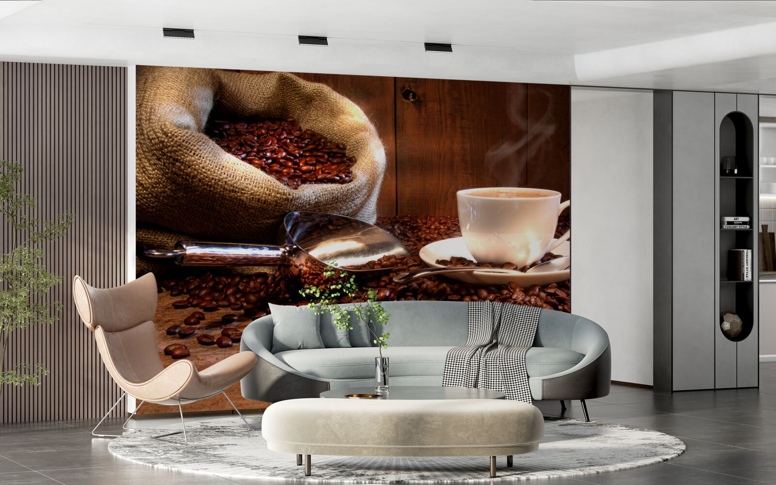 Фотошпалери кавові зерна під чашку ароматної кави