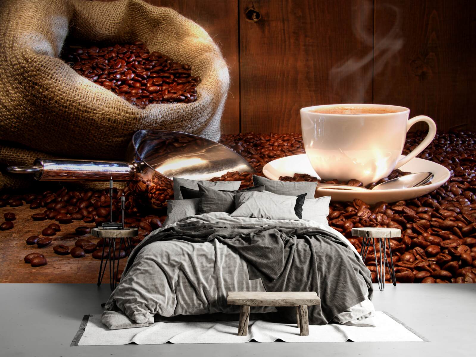 Фотошпалери кавові зерна під чашку ароматної кави