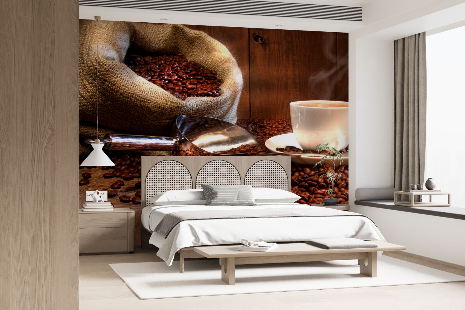 Фотошпалери кавові зерна під чашку ароматної кави