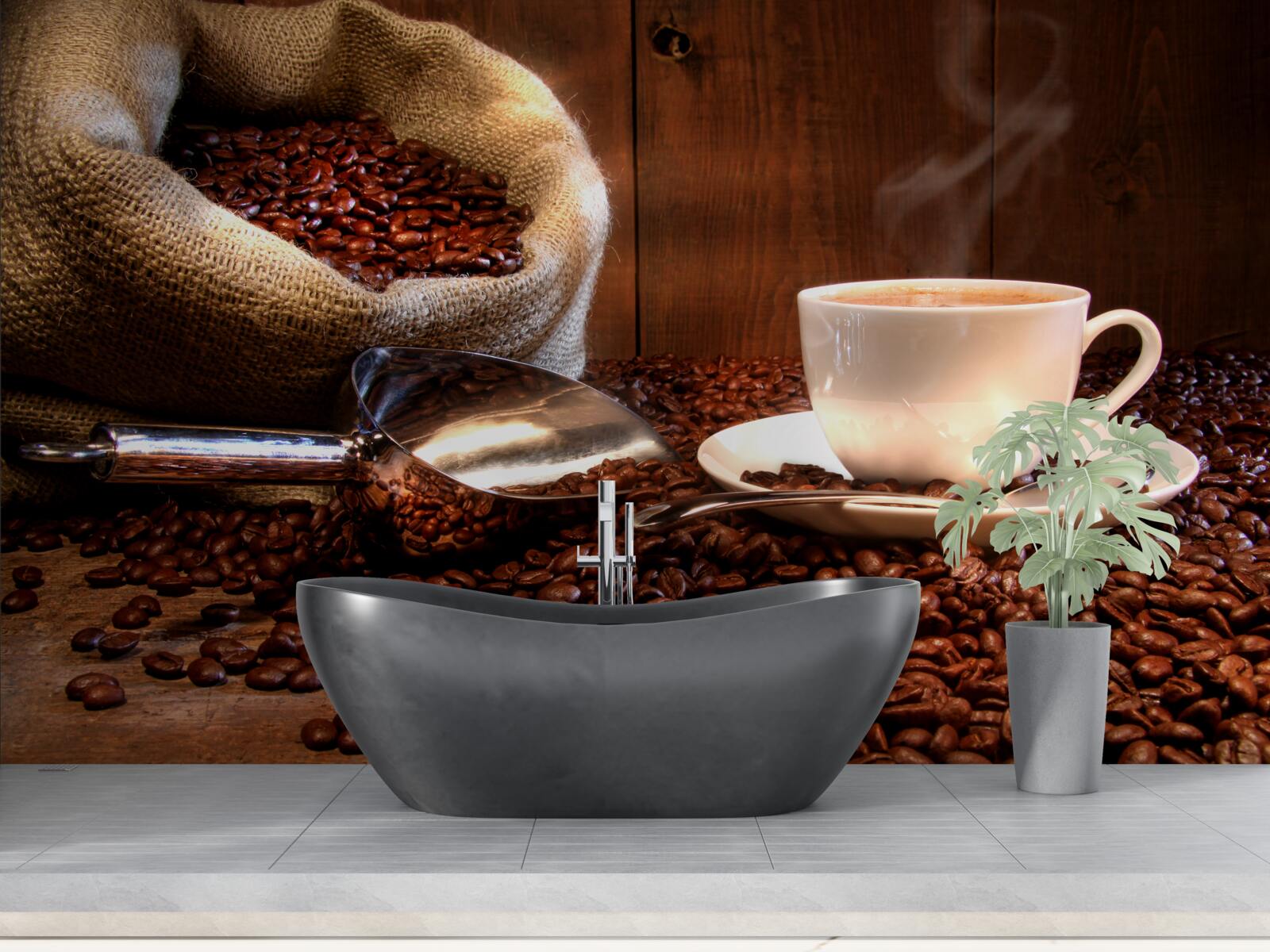 Фотошпалери кавові зерна під чашку ароматної кави