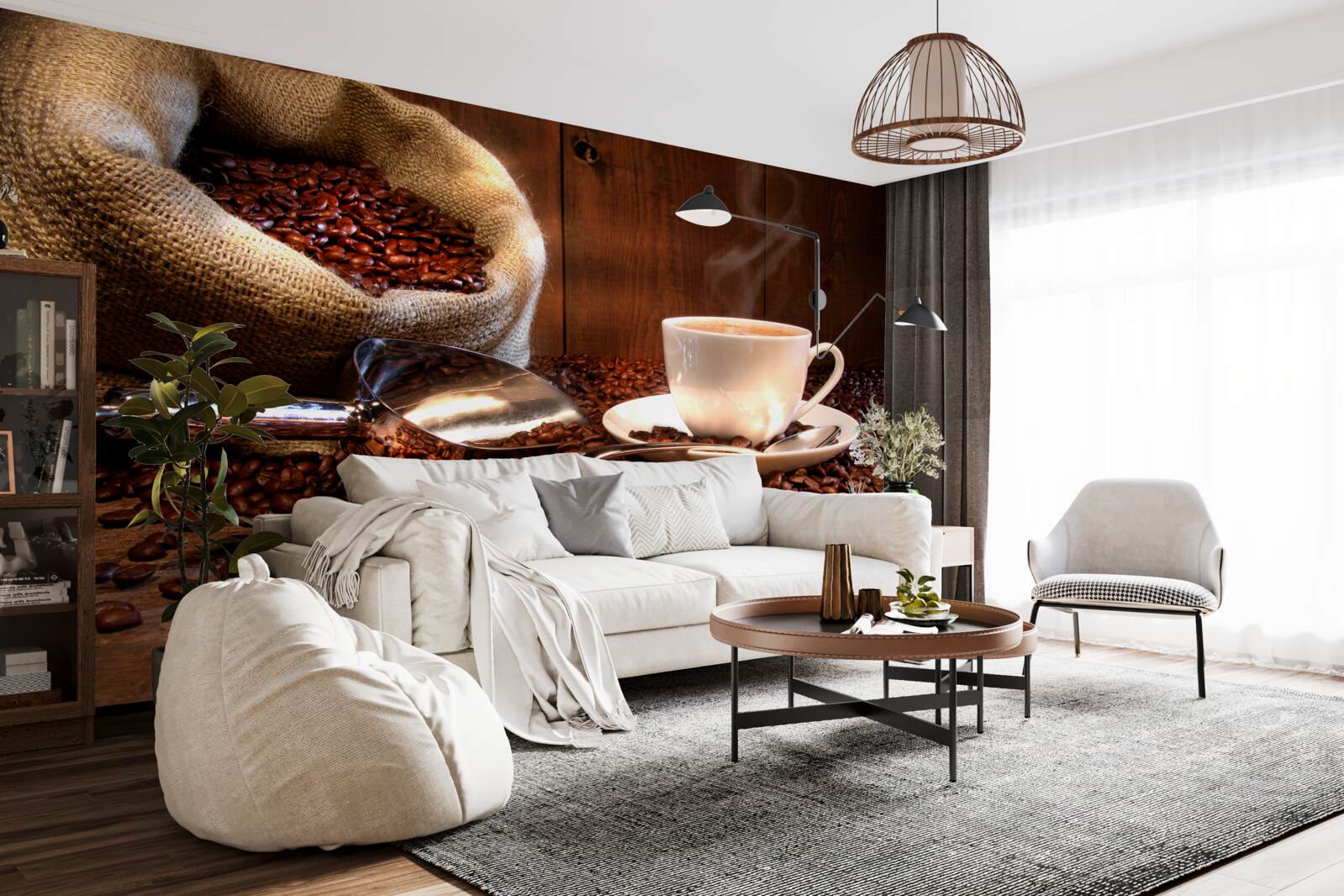 Фотошпалери кавові зерна під чашку ароматної кави