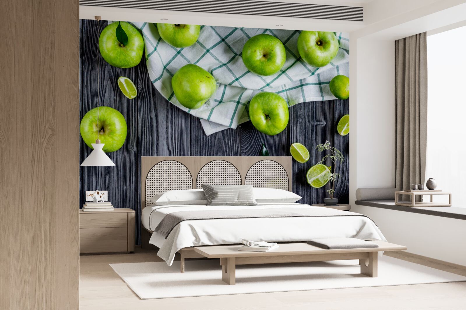 Фотошпалери лайми та зелені яблука на столі
