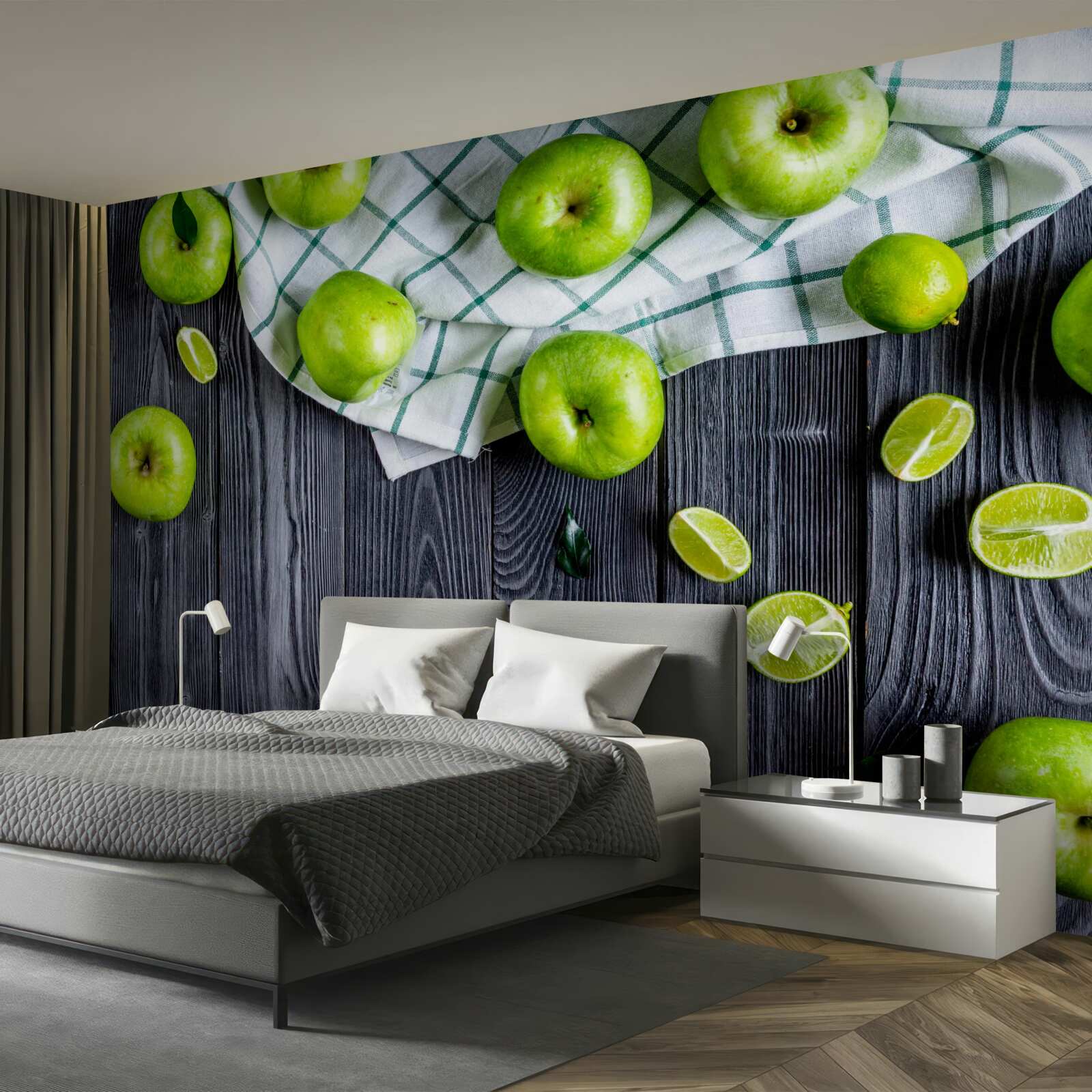 Фотошпалери лайми та зелені яблука на столі