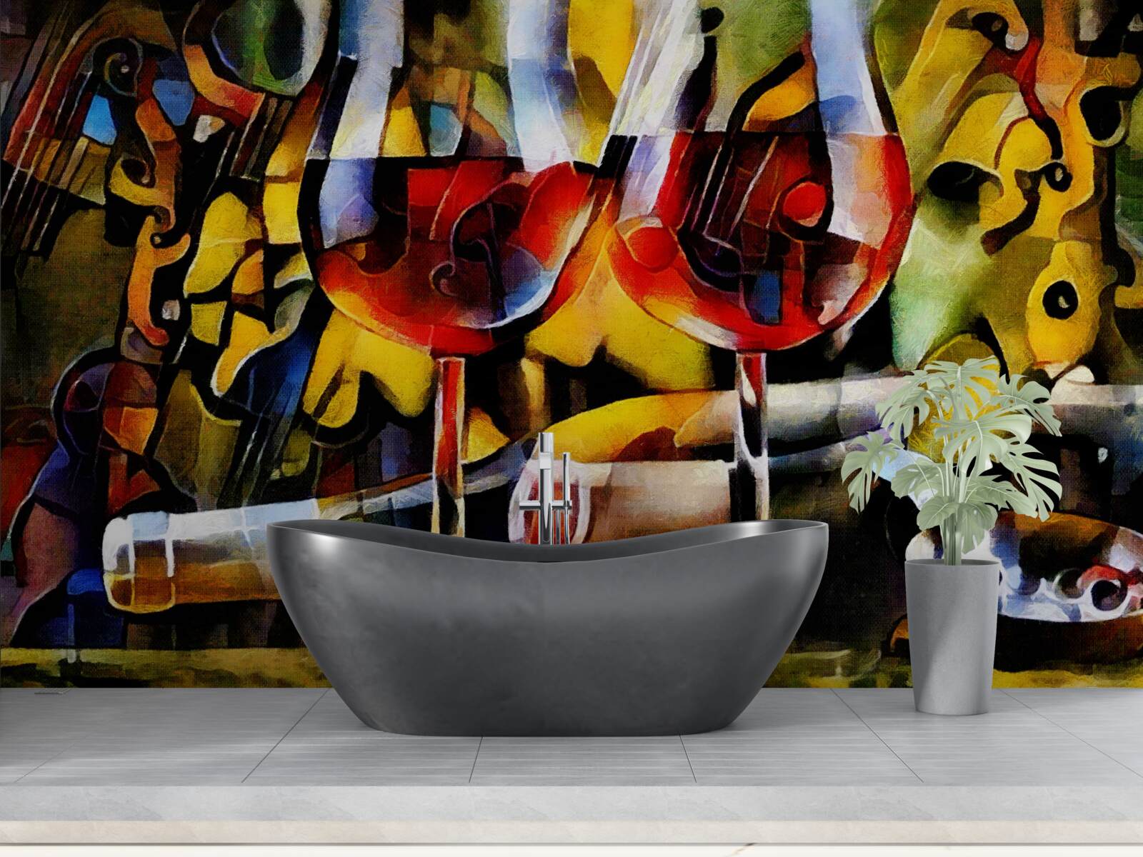 Фотошпалери винний мотив у кубістичному стилі