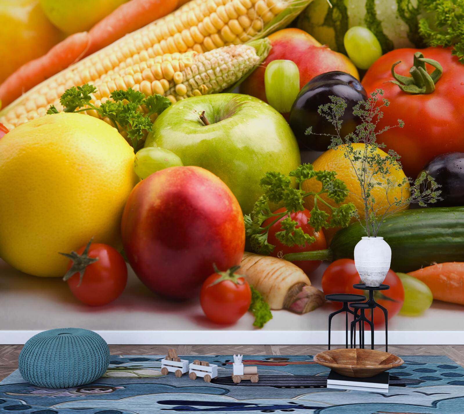 Фотошпалери упорядковані фрукти та овочі