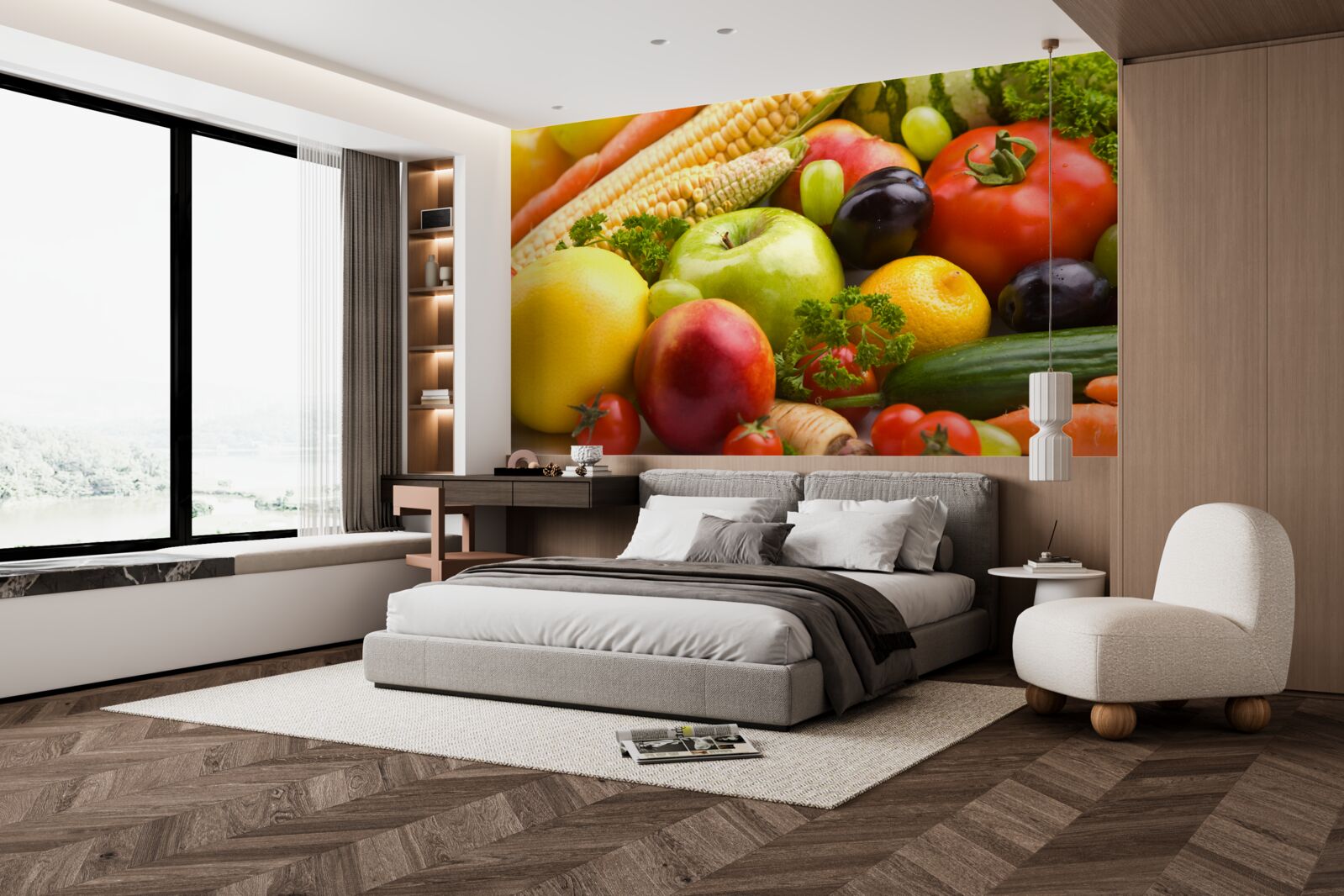 Фотошпалери упорядковані фрукти та овочі