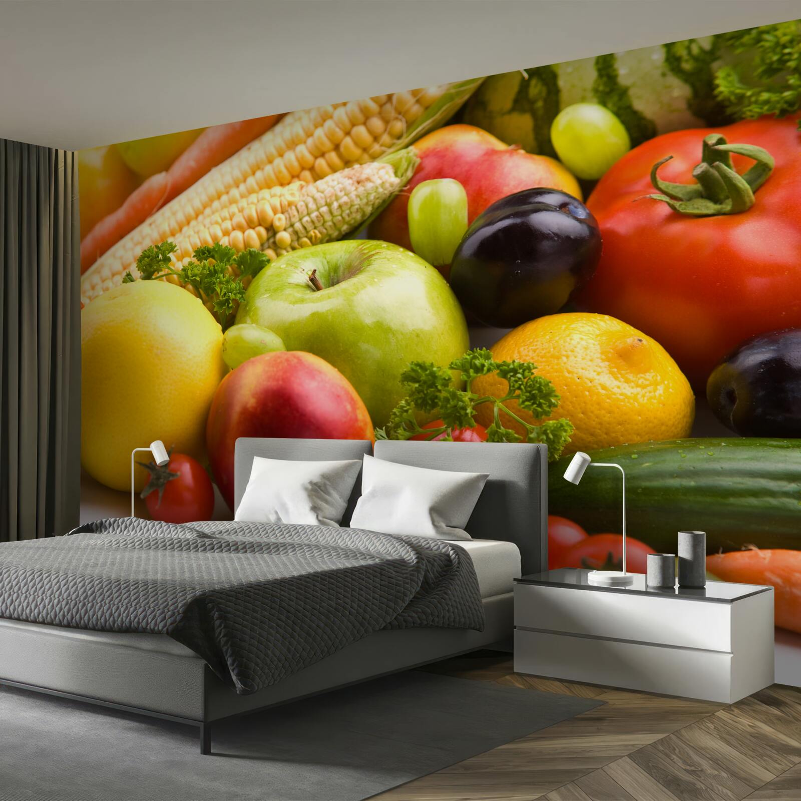 Фотошпалери упорядковані фрукти та овочі