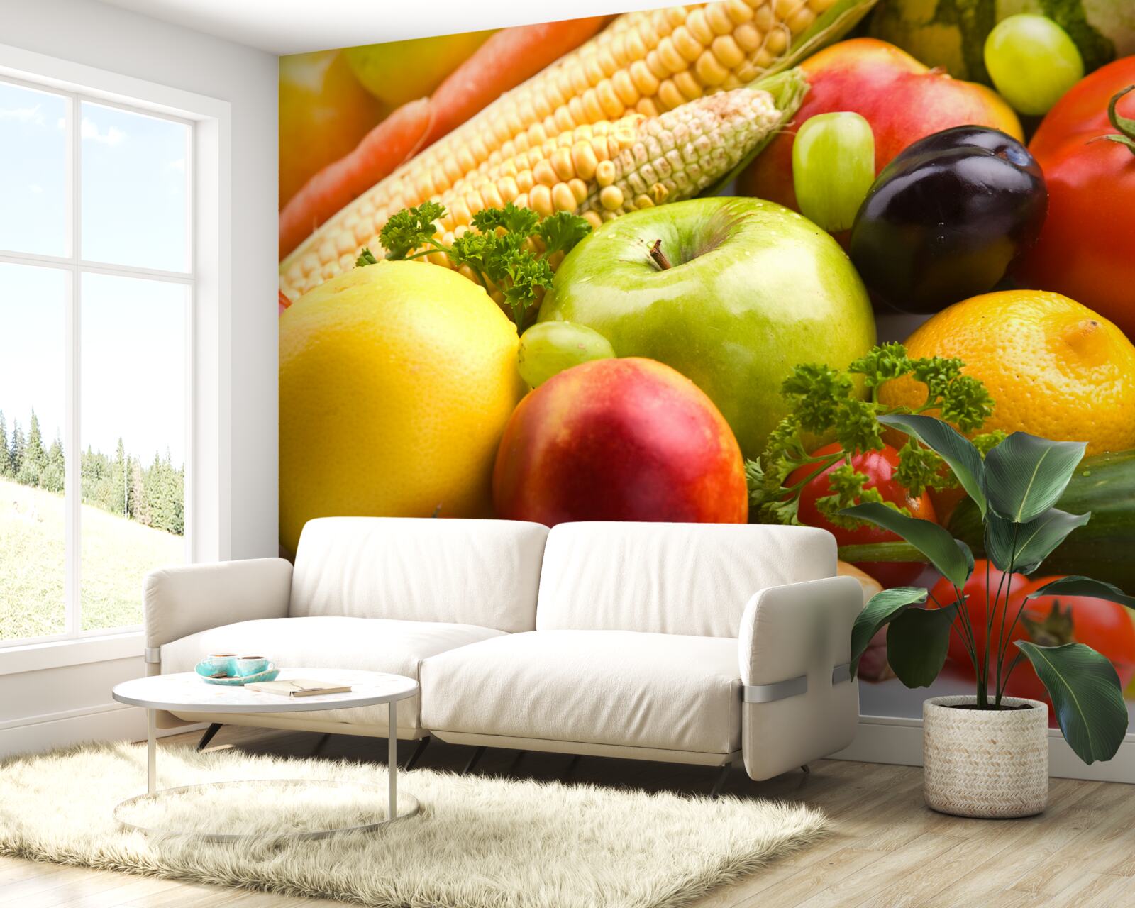 Фотошпалери упорядковані фрукти та овочі