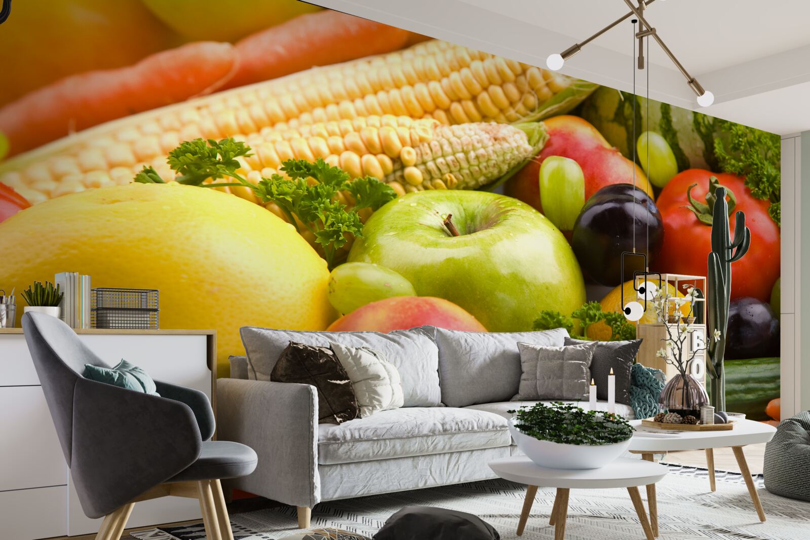 Фотошпалери упорядковані фрукти та овочі