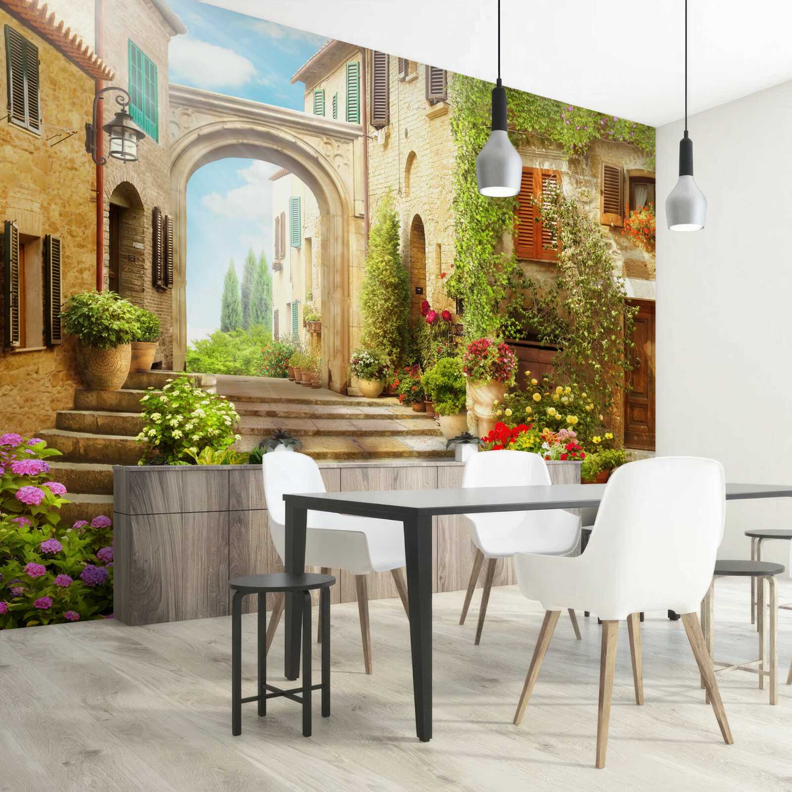 Фотошпалери квітковий куточок на вулиці