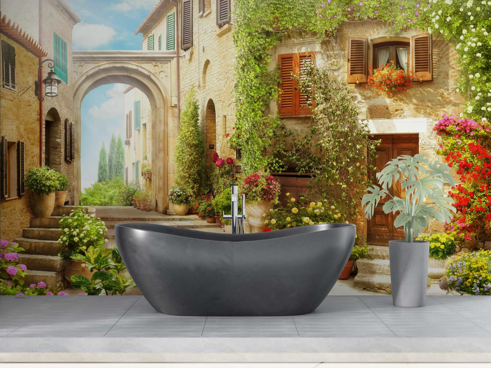 Фотошпалери квітковий куточок на вулиці